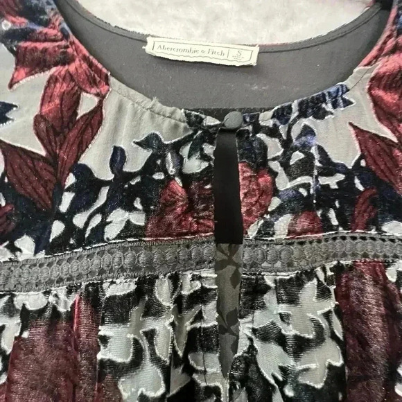 Abercrombie & Fitch Mini Dress S Floral Burnout Lined Black Burgundy Whimsigoth - Picture 7 of 14